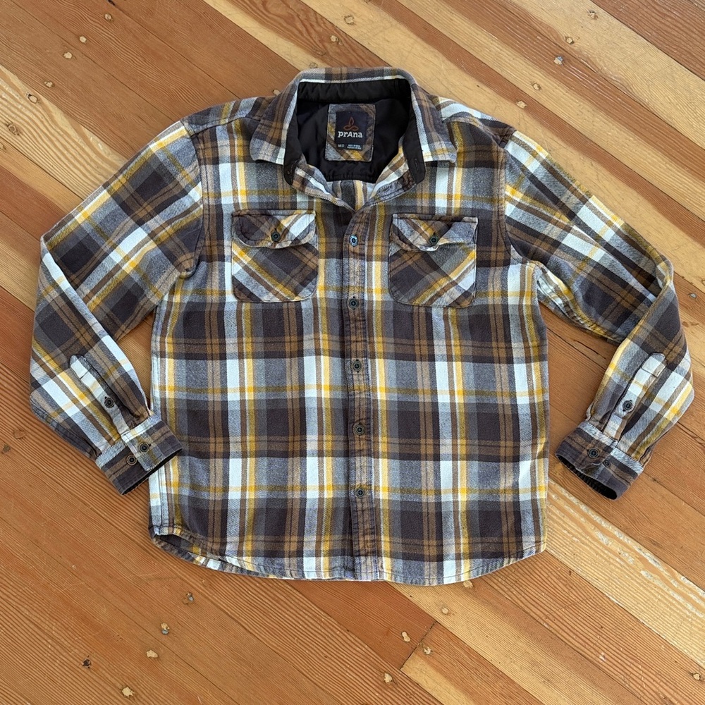 Prana Brown Plaid‎ Long Sleeve Flannel Shirt Medium